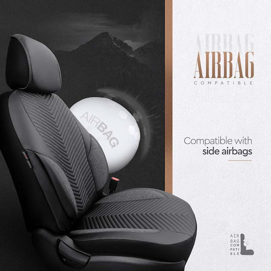 Καλύμματα Αυτοκινήτου Otom "advanced Leather" Universal Δερματίνη Λινό Ύφασμα Σετ Εμπρός Πίσω 11 Τεμαχίων Μαύρο Smoke Αdv-103