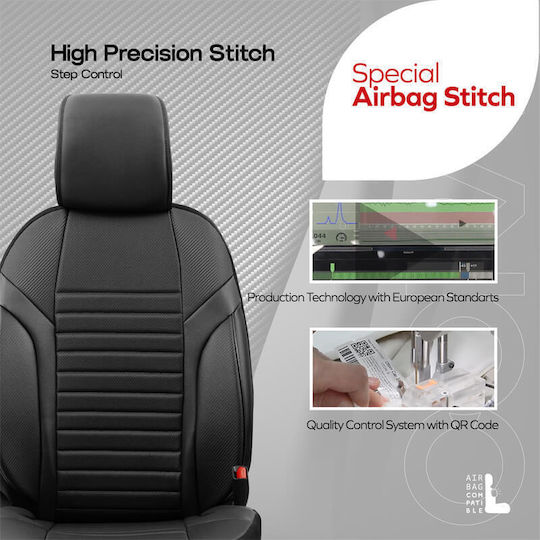 Set huse auto universale din piele ecologică Otom Coral Design, față și spate, 11 piese, negru Crαl-101