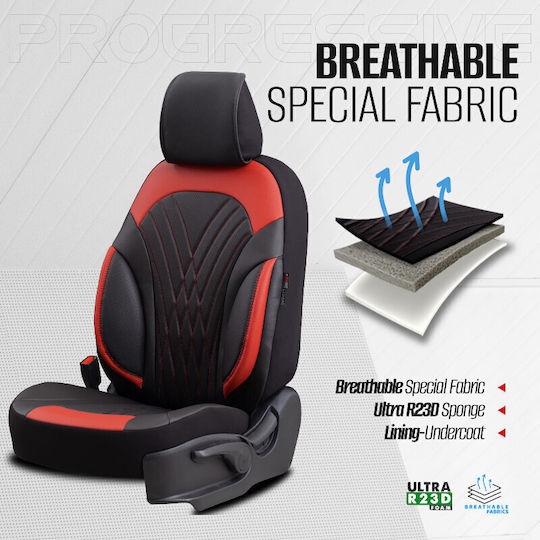 Καλύμματα Αυτοκινήτου Otom Coral Design Universal Full Δερματίνη Σετ Εμπρός Πίσω 11 Τεμαχίων Μαύρο Κόκκινο Crαl-104