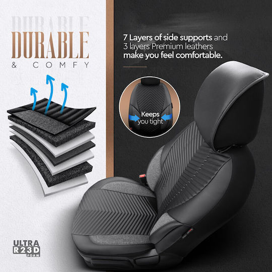 Καλύμματα Αυτοκινήτου Otom "advanced Leather" Universal Δερματίνη Λινό Ύφασμα Σετ Εμπρός Πίσω 11 Τεμαχίων Μαύρο Αdv-104
