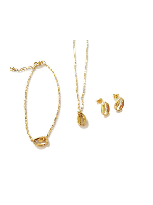 Gold Plated Steel Set Earrings , Necklace & Bracelet