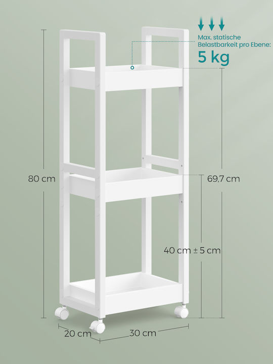 Songmics Επιδαπέδια Ραφιέρα Μπάνιου Ξύλινη 20x30x80cm Λευκή