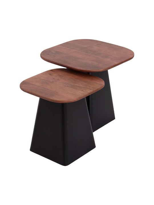 Quadratischer Zentraler Kaffeetisch Vaiola aus Massivholz Schwarze 2Stücke M40xL40xH41cm