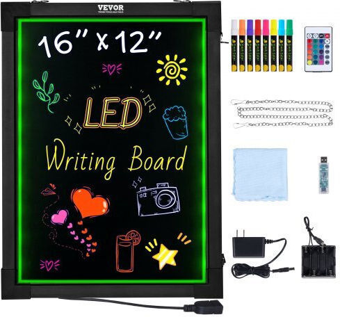 Tablă de mesaje LED Vevor 16"x12" cu scriere și ștergere iluminată Ledsxlyb12x1wy9o1v2