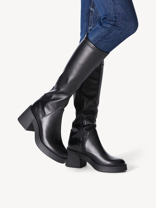 Damenstiefel mit mittlerem Absatz & Gummizug Schwarz