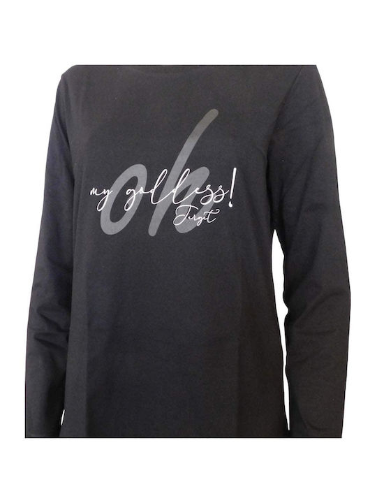 Damen Bluse Baumwolle Langärmelig Schwarze
