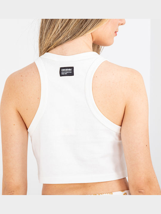 Damen Crop Top Baumwolle Ärmellos Off White