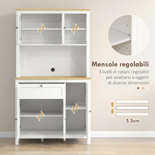 Dulap de Bucătărie Homcom cu Sertare, Rafturi Deschise, Rafturi Reglabile, Lemn 100x40x180 cm Alb 83a-010v80wt
