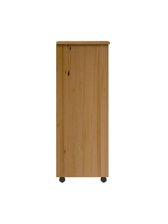 Vidaxl Rolling Cabinet Drawers Moss Honey Brown Solid Pine Wood 34x39x103cm 1 Piece Brown