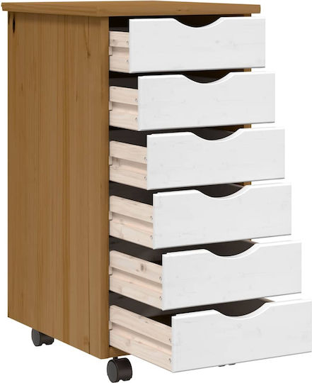 Vidaxl Rolling Cabinet with Drawers Moss Honey Brown Solid Pine Wood 34x39x65.5cm 1 Piece Brown