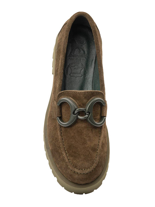 Δερμάτινα Γυναικεία Loafers σε Πράσινο Χρώμα