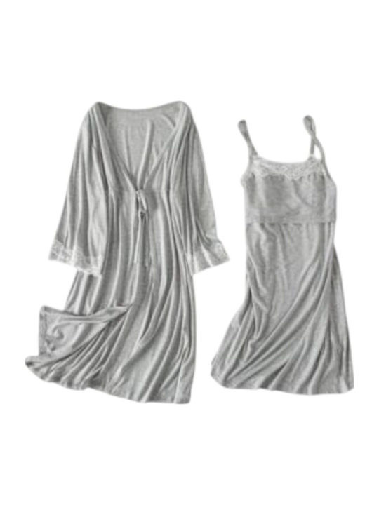 Grey Maternity Nursing Set 2-Piece Nightdress-Robe Queen Mother