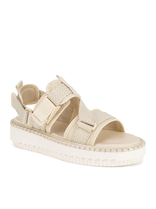 Women's Flat Sandals in Beige Color