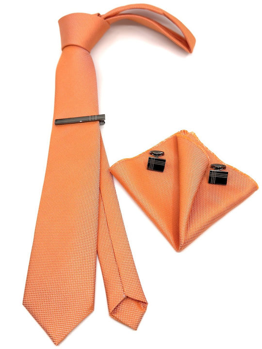 Legend Accessories Σετ Ανδρικής Γραβάτας Μονόχρωμη σε Πορτοκαλί Χρώμα