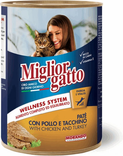 Morando Miglior Gatto Wellness Hrană Umedă pentru Pisici Adulte în Conservă cu Curcan și Pui 405gr