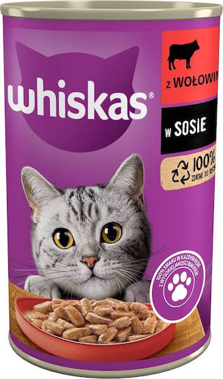 Whiskas Wet Food for Senior Cats in Cans with Beef 400gr