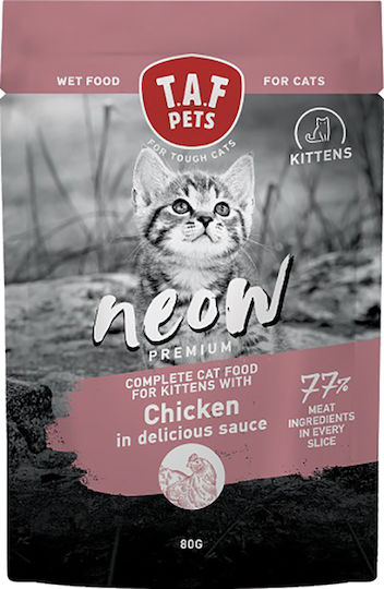 T.A.F. Pets Neow Premium Wet Food for Young Cats in Pouches with Chicken 80gr