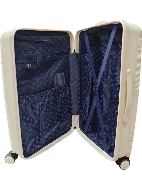 Y Not? Medium Hard Travel Suitcase Ivory Beige with 4 Wheels Height 65cm