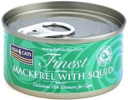 Fish4Cats Wet Cat Food for Adult Cats in Cans with Squid and Mackerel 70gr