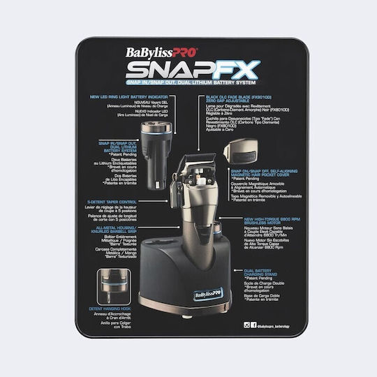 Babyliss Snapfx Clipper Επαγγελματική Επαναφορτιζόμενη Κουρευτική Μηχανή Γκρι FX895E