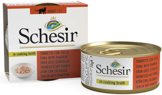 Schesir Nature for Cat Wet Food for Adult Cats in Cans with Pumpkin and Tuna Gluten-Free 70gr