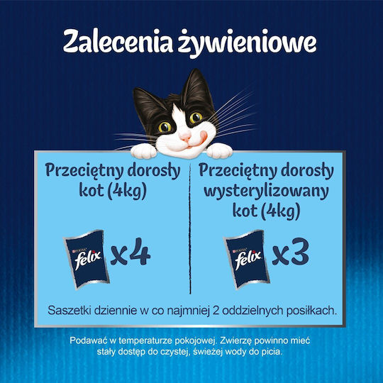 Purina Felix Fantastic Υγρή Τροφή για Ενήλικες Γάτες σε Φακελάκι με Κοτόπουλο, Κουνέλι και Μοσχάρι 12x85gr