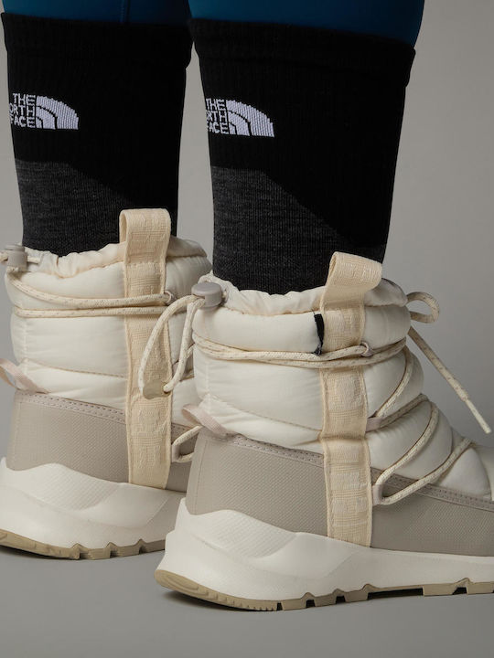 Synthetic Leather Snow Boots with Laces & Fur Thermoball Beige