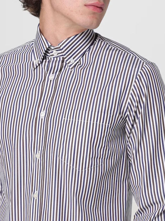 Long-sleeved Cotton Shirt Striped Brown Striped