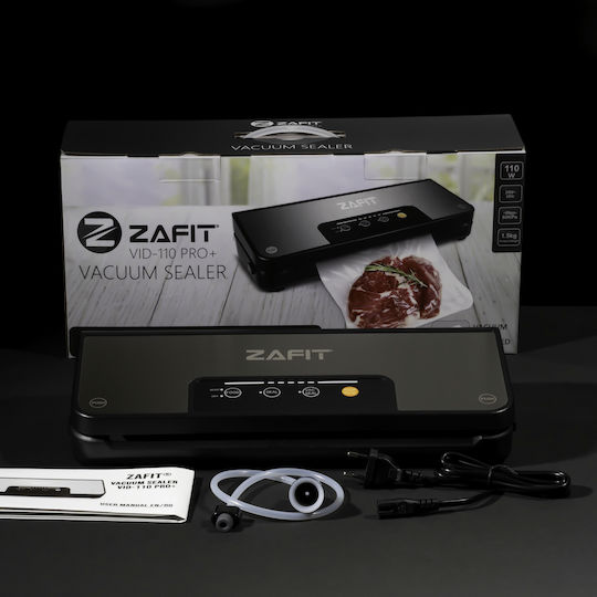 Zafit Vid-110 Pro+ Sigilatoare cu Vid pentru Alimente Lungimea de Sigilare 30 Cm Roll de 300 Cm x 28 Cm Recipient pentru Sticle Tub de Vid Negru Oțel Inoxidabil