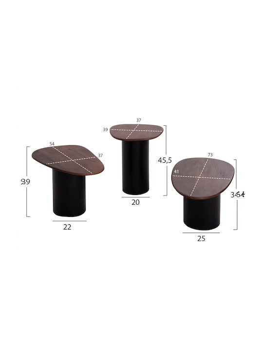 Oval Coffee Table from Solid Wood Black 3pcs L73xW41xH34cm.