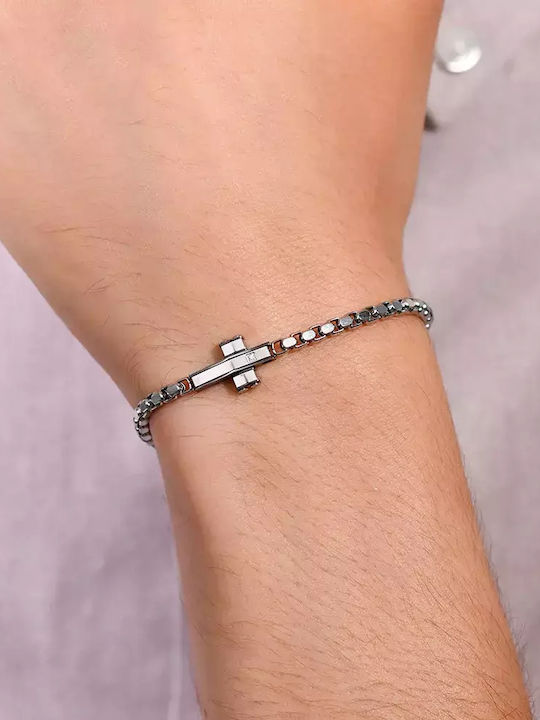 Luca Barra Bracelet with Cross design made of Steel with Zircon