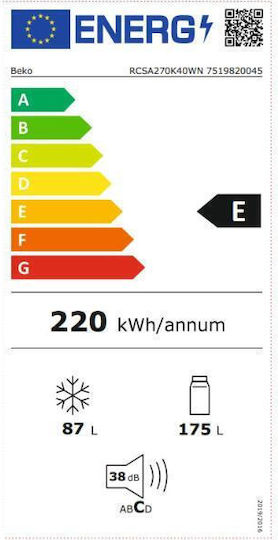 Beko 262лт В170.8xШ54xД57.4см. Бял RCSA270K40WN