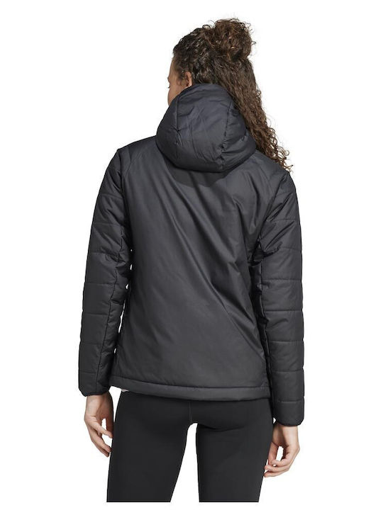 Insulated Women's for Hiking Short Lifestyle Jacket for Winter with Hood Black