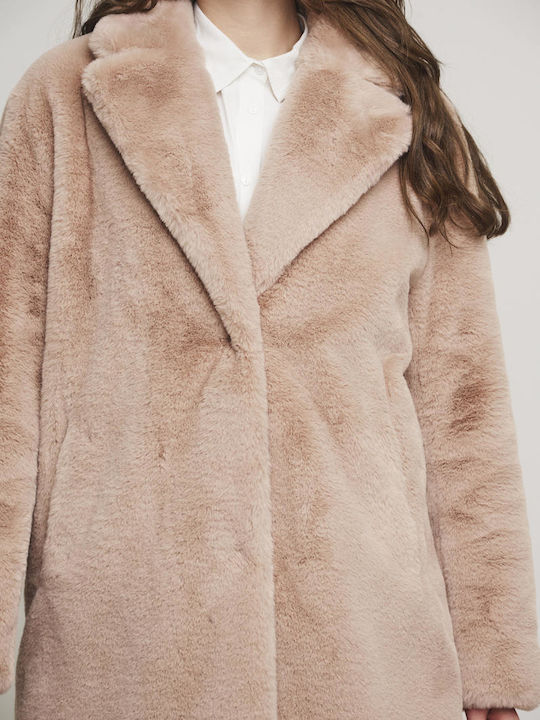 Women's Pink Coat with Fur Details