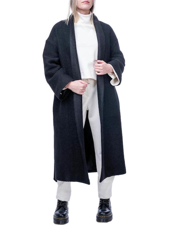 Damen Black Mantel mit Gürtel