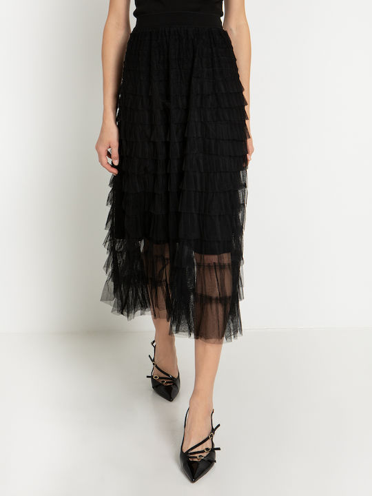 Toi&Moi Midi Skirt with Tulle in Black Color