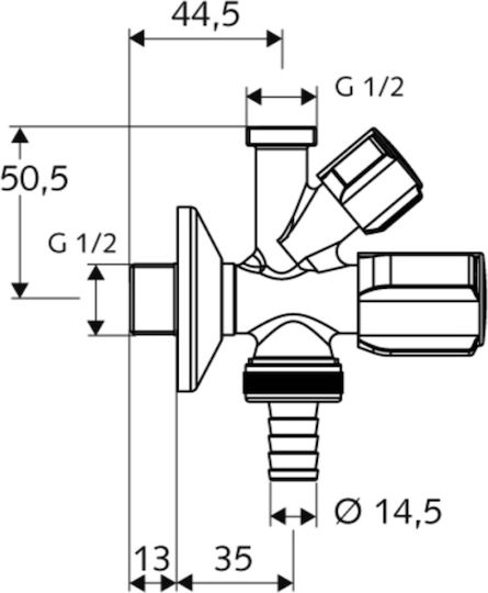 Schell Βάνα / Διακόπτης Γωνιακός 1/2"x3/4" Αρσενικό