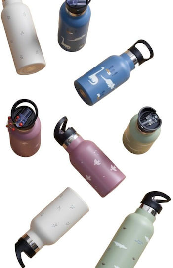Fresk Kids Water Bottle Thermos Stainless Steel with Straw Swallow 350ml with Black Cap