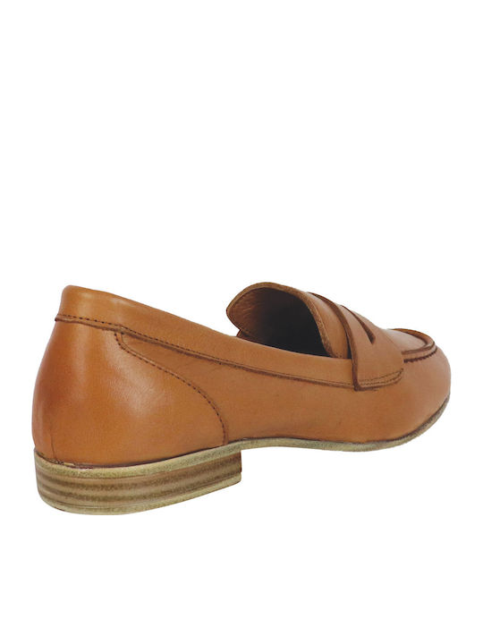 Leather Women's Loafers in Tabac Brown Color