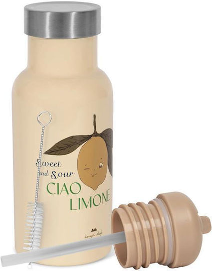 Konges Slojd Kids Water Bottle Thermos Stainless Steel with Straw Yellow 350ml