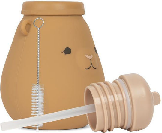 Konges Slojd Teddy Παιδικό Παγούρι Σιλικόνης με Καλαμάκι Almond