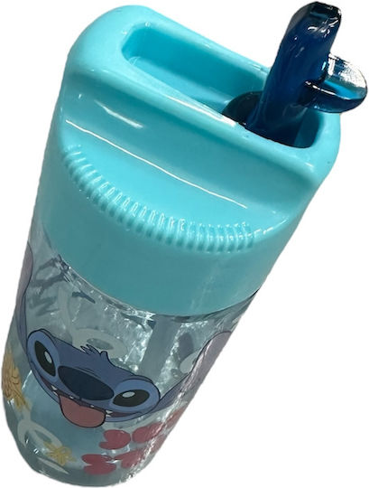 Stor Kids Water Bottle Lilo & Stitch Plastic with Straw Blue 430ml