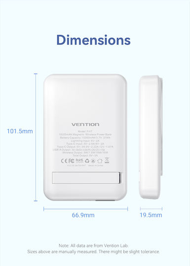 Vention FHTB0 MagSafe Power Bank 10000mAh 22.5W με Θύρα USB-A και Θύρα USB-C Power Delivery Μαύρο