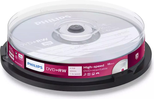 Philips Επανεγγράψιμα DVD+RW 4x 4.7GB Cake Box 10τμχ