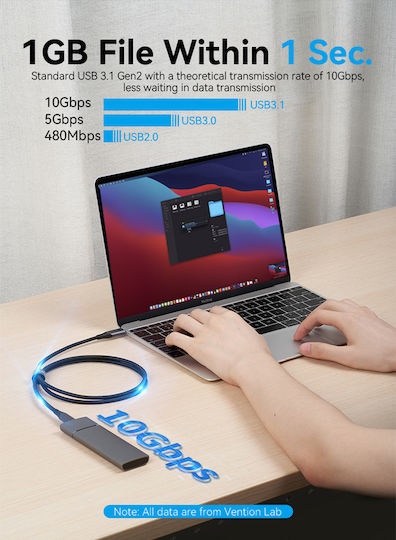 Vention Cablu USB 3.1 USB-C Masculin - USB-C 100W PD Gri 0.5m TAHHD
