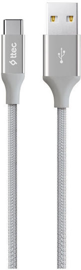 TTEC Braided USB 2.0 Cable USB-C male - USB-A Silver 1.2m (2DK18G)