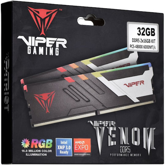 Patriot Viper Venom RGB 32GB DDR5 RAM cu 2 module (2x16GB) și
