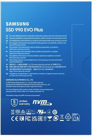 Samsung 990 EVO Plus SSD 2TB Тип M.2 със Свързване PCI Express 4.0 Съвместим с PS5 MZ-V9S2T0BW