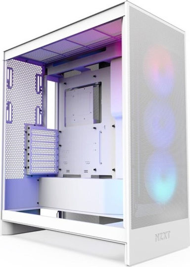NZXT H7 Flow RGB Gaming Midi Tower Computer Case with Side Window White