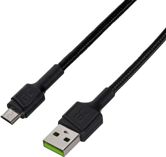 Green Cell PowerStream Braided USB 2.0 to micro USB Cable Μαύρο 0.30m